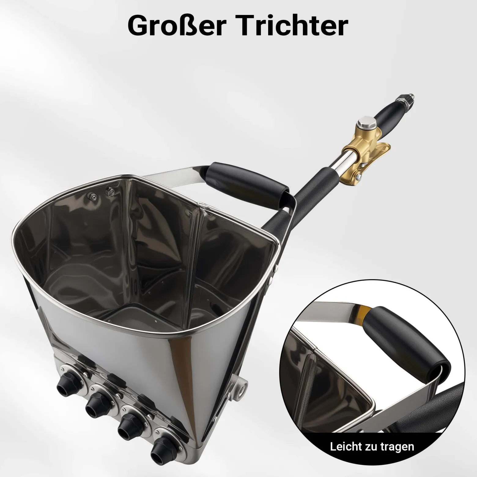Wiltec Verputzmaschine 6-10 bar, Putzpistole mit 8 mm Düse, Mörtelpistole 3,7 l Trichter, Putzwerfer 72 cm, Putzmaschine Aluminium und Edelstahl