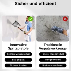 Wiltec Verputzmaschine 6-10 bar, Putzpistole mit 8 mm Düse, Mörtelpistole 3,7 l Trichter, Putzwerfer 72 cm, Putzmaschine Aluminium und Edelstahl