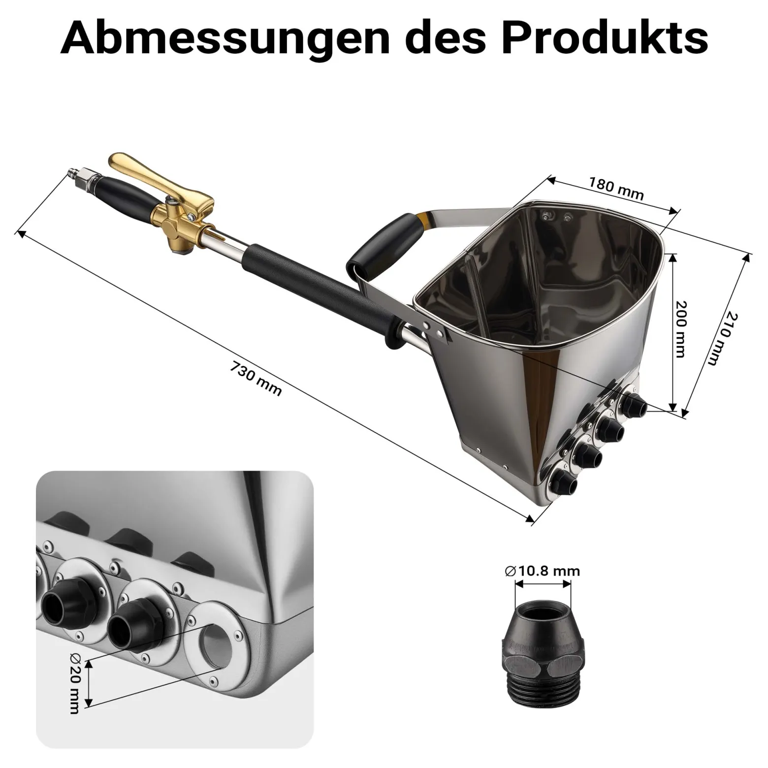 Wiltec Verputzmaschine 6-10 bar, Putzpistole mit 8 mm Düse, Mörtelpistole 3,7 l Trichter, Putzwerfer 72 cm, Putzmaschine Aluminium und Edelstahl