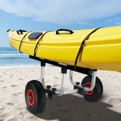Wiltec verstellbarer Alu Kanuwagen bis 90 kg, Transportwagen für Boote, Kanus und Kajaks, SUP-Trolley mit Polstern, ⌀26 cm PU-Räder & Gurtbändern,, SUP-Wagen mit verstellbarer Auflagebreite