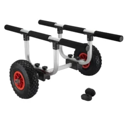 Wiltec verstellbarer Alu Kanuwagen bis 90 kg, Transportwagen für Boote, Kanus und Kajaks, SUP-Trolley mit Polstern, ⌀26 cm PU-Räder & Gurtbändern,, SUP-Wagen mit verstellbarer Auflagebreite
