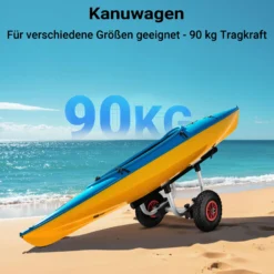 Wiltec verstellbarer Alu Kanuwagen bis 90 kg, Transportwagen für Boote, Kanus und Kajaks, SUP-Trolley mit Polstern, ⌀26 cm PU-Räder & Gurtbändern,, SUP-Wagen mit verstellbarer Auflagebreite