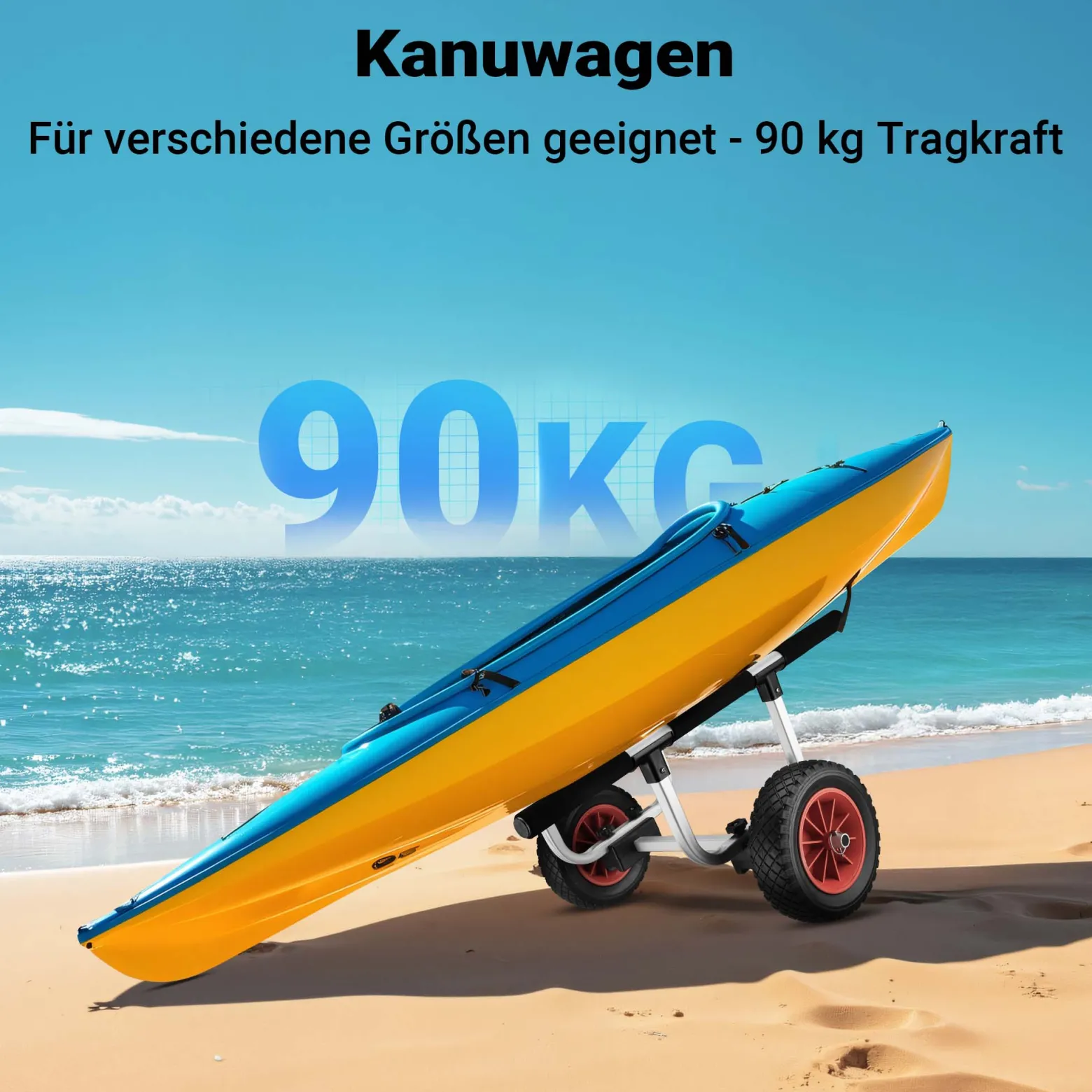 Wiltec verstellbarer Alu Kanuwagen bis 90 kg, Transportwagen für Boote, Kanus und Kajaks, SUP-Trolley mit Polstern, ⌀22 cm große PU-Räder & Gurtbändern, SUP-Wagen mit verstellbarer Auflagebreite
