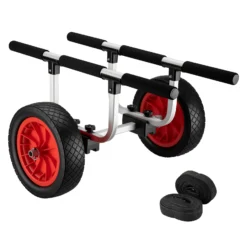 Wiltec verstellbarer Alu Kanuwagen bis 90 kg, Transportwagen für Boote, Kanus und Kajaks, SUP-Trolley mit Polstern, ⌀31 cm PU-Räder & Gurtbändern, SUP-Wagen mit verstellbarer Auflagebreite