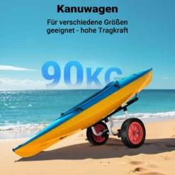 Wiltec verstellbarer Alu Kanuwagen bis 90 kg, Transportwagen für Boote, Kanus und Kajaks, SUP-Trolley mit Polstern, ⌀31 cm PU-Räder & Gurtbändern, SUP-Wagen mit verstellbarer Auflagebreite