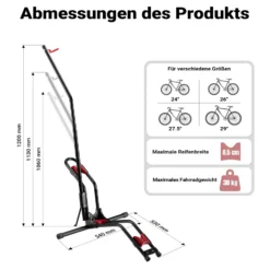 Wiltec vertikaler Fahrradständer 53 x 11 x 120 cm, Universal Fahrradhalter freistehend aus robustem Material, horizontaler Fahrrad Abstellständer
