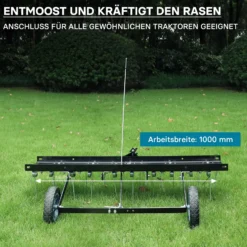 Wiltec Vertikutierer 100 cm für Aufsitzmäher, Rasenlüfter mit Stahlfedern für Rasentraktor, Rasenvertikutierer zum Rasen lüften und als Moosentferner