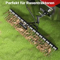 Wiltec Vertikutierer 120 cm für Aufsitzmäher, Rasenlüfter mit Stahlfedern für Rasentraktor, Rasenvertikutierer zum Rasen lüften und als Moosentferner