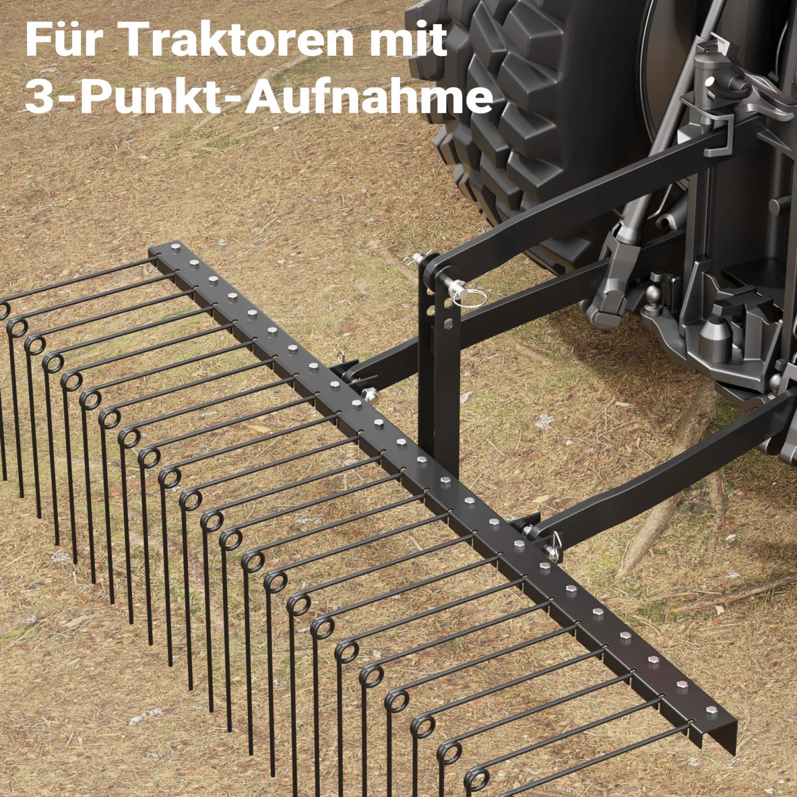 Wiltec Vertikutierer 183 cm für Aufsitzmäher, Rasenlüfter mit 24 Spiralfedern, Rasenvertikutierer zum Rasen lüften, Vertikutierrechen als Entmooser