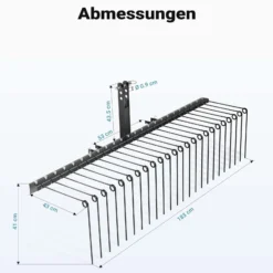 Wiltec Vertikutierer 183 cm für Aufsitzmäher, Rasenlüfter mit 24 Spiralfedern, Rasenvertikutierer zum Rasen lüften, Vertikutierrechen als Entmooser