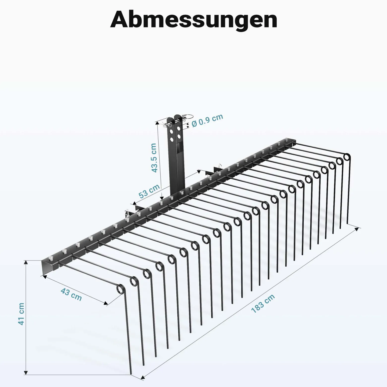 Wiltec Vertikutierer 183 cm für Aufsitzmäher, Rasenlüfter mit 24 Spiralfedern, Rasenvertikutierer zum Rasen lüften, Vertikutierrechen als Entmooser
