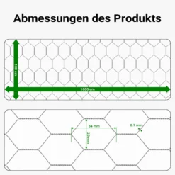 Wiltec Volierendraht 10 x 1 m, Hasendraht mit 25 mm Maschenweite, Sechseckgeflecht Stahl verzinkt, wetterfester Hühnerdraht für Gehege