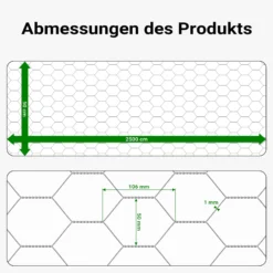 Wiltec Volierendraht 25 x 0,5 m, Hasendraht mit 50 mm Maschenweite, Sechseckgeflecht Stahl verzinkt, wetterfester Hühnerdraht für Gehege