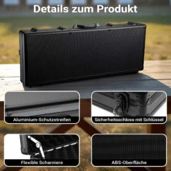 Wiltec Waffenkoffer verschließbar, 84x35,5x11cm, Gewehrkoffer aus Aluminium, Pistolenkoffer mit Klappverschlüssen und Schlüssel