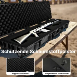Wiltec Waffenkoffer 137,8 x 38,3 x 17,5 cm für Langwaffen, Gewehrkoffer mit Schaumstoffpolsterung und Rollen für sicheren Transport, Langwaffenkoffer mit hoher Traglast und Tragegriff