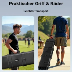 Wiltec Waffenkoffer 137,8 x 38,3 x 17,5 cm für Langwaffen, Gewehrkoffer mit Schaumstoffpolsterung und Rollen für sicheren Transport, Langwaffenkoffer mit hoher Traglast und Tragegriff