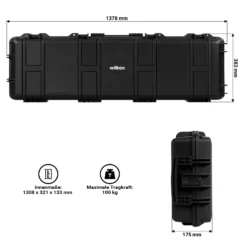 Wiltec Waffenkoffer 137,8 x 38,3 x 17,5 cm für Langwaffen, Gewehrkoffer mit Schaumstoffpolsterung und Rollen für sicheren Transport, Langwaffenkoffer mit hoher Traglast und Tragegriff
