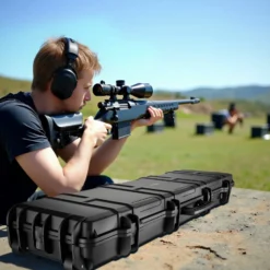 Wiltec Waffenkoffer 137,8 x 38,3 x 17,5 cm für Langwaffen, Gewehrkoffer mit Schaumstoffpolsterung und Rollen für sicheren Transport, Langwaffenkoffer mit hoher Traglast und Tragegriff