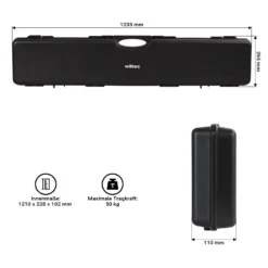 Wiltec Waffenkoffer 123,5 x 26,5 x 11 cm für Langwaffen, Gewehrkoffer mit Rasterschaumstoff für sicheren Transport, Langwaffenkoffer mit hoher Traglast und Tragegriff