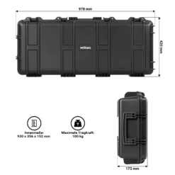 Wiltec Waffenkoffer 97,8 x 42 x 17,3 cm für Langwaffen, Gewehrkoffer mit Schaumstoffpolsterung für sicheren Transport, Langwaffenkoffer mit hoher Traglast und Tragegriff