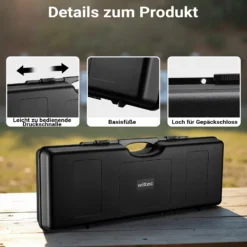 Wiltec Waffenkoffer 88 x 34 x 13,5 cm für Langwaffen, Gewehrkoffer mit Rasterschaumstoff für sicheren Transport, Langwaffenkoffer mit hoher Traglast und Tragegriff