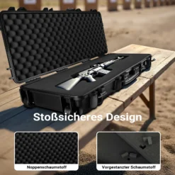 Wiltec Waffenkoffer 109,8 x 41,5 x 15,5 cm für Langwaffen, Gewehrkoffer mit Schaumstoffpolsterung für sicheren Transport, Langwaffenkoffer mit hoher Traglast und Tragegriff