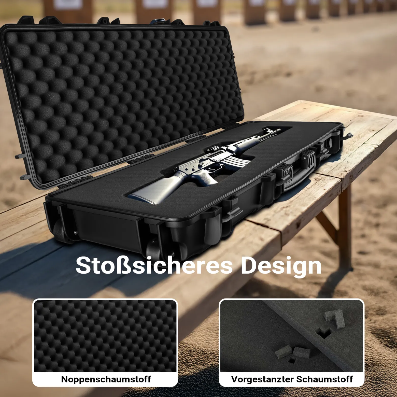Wiltec Waffenkoffer 109,8 x 41,5 x 15,5 cm für Langwaffen, Gewehrkoffer mit Schaumstoffpolsterung für sicheren Transport, Langwaffenkoffer mit hoher Traglast und Tragegriff