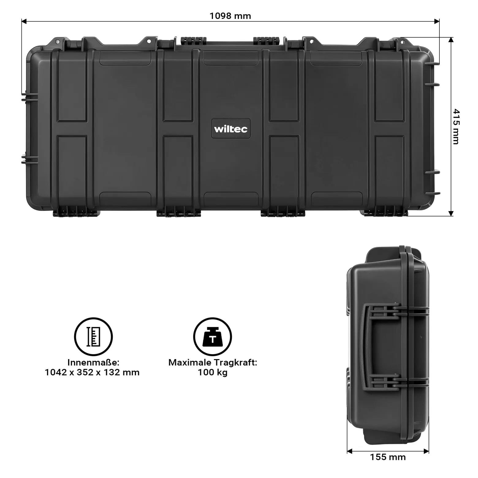 Wiltec Waffenkoffer 109,8 x 41,5 x 15,5 cm für Langwaffen, Gewehrkoffer mit Schaumstoffpolsterung für sicheren Transport, Langwaffenkoffer mit hoher Traglast und Tragegriff