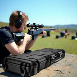 Wiltec Waffenkoffer 109,8 x 41,5 x 15,5 cm für Langwaffen, Gewehrkoffer mit Schaumstoffpolsterung für sicheren Transport, Langwaffenkoffer mit hoher Traglast und Tragegriff