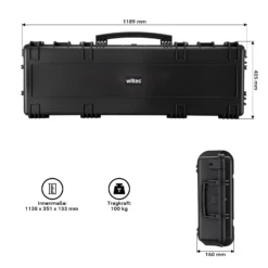 Wiltec Waffenkoffer 118,9 x 40,5 x 16 cm für Langwaffen, Gewehrkoffer mit Schaumstoffpolsterung und Rollen für sicheren Transport, Langwaffenkoffer mit Tragegriff