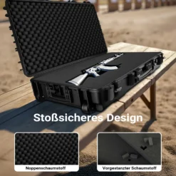Wiltec Waffenkoffer 101,8 x 50,3 x 19 cm für Langwaffen, Gewehrkoffer mit Schaumstoffpolsterung und Rollen für sicheren Transport, Langwaffenkoffer mit hoher Traglast und Tragegriff