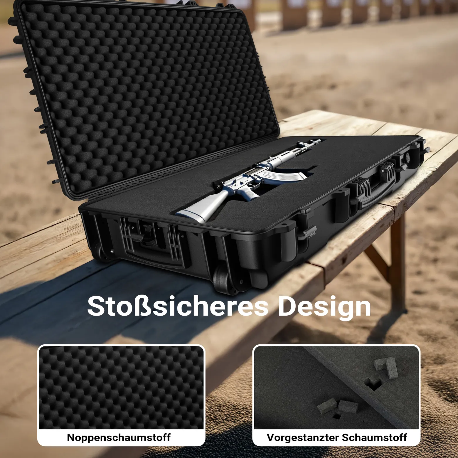 Wiltec Waffenkoffer 101,8 x 50,3 x 19 cm für Langwaffen, Gewehrkoffer mit Schaumstoffpolsterung und Rollen für sicheren Transport, Langwaffenkoffer mit hoher Traglast und Tragegriff