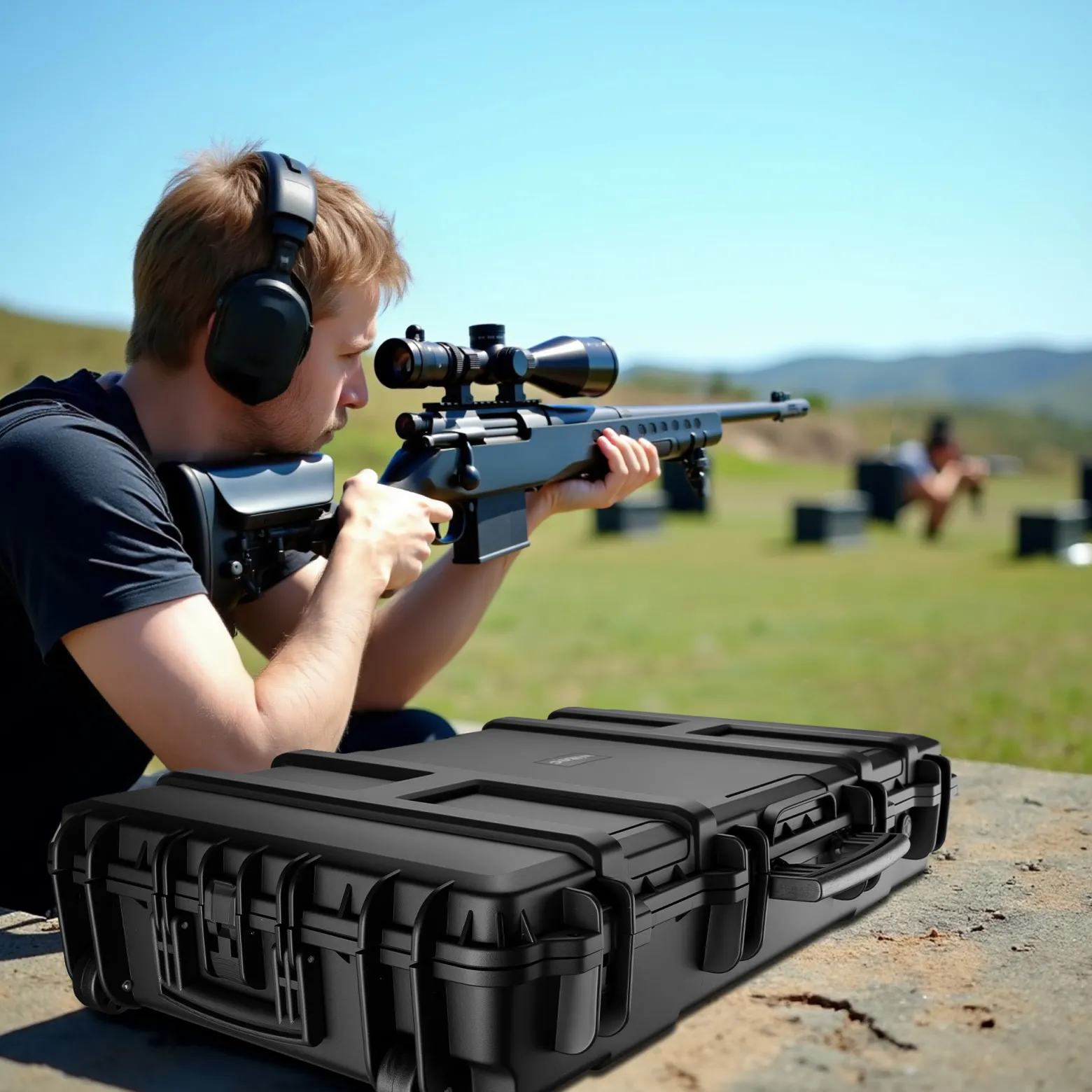 Wiltec Waffenkoffer 101,8 x 50,3 x 19 cm für Langwaffen, Gewehrkoffer mit Schaumstoffpolsterung und Rollen für sicheren Transport, Langwaffenkoffer mit hoher Traglast und Tragegriff