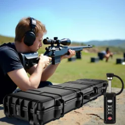 Wiltec Waffenkoffer 137,8 x 38,3 x 17,5 cm mit Kofferschloss, Koffer für Langwaffen, Gewehrkoffer mit Schaumstoffpolsterung und Rollen, Langwaffenkoffer mit hoher Traglast