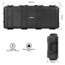 Wiltec Waffenkoffer 109,8 x 41,5 x 15,5 cm mit Kofferschloss, Koffer für Langwaffen, Gewehrkoffer mit Schaumstoffpolsterung, Langwaffenkoffer mit hoher Traglast