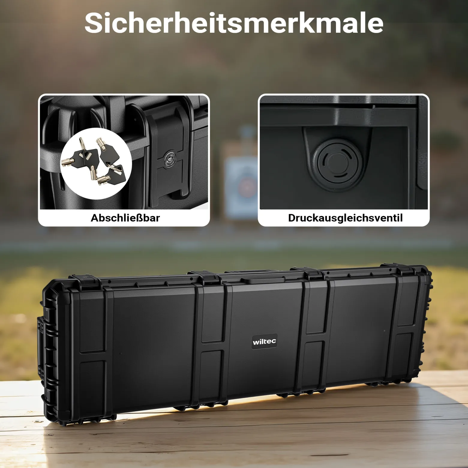 Wiltec Waffenkoffer 139,6 x 44,9 x 18,8 cm mit Kofferschloss, Langwaffenkoffer aus PP, Bogenkoffer für Bogensport und Gewehre