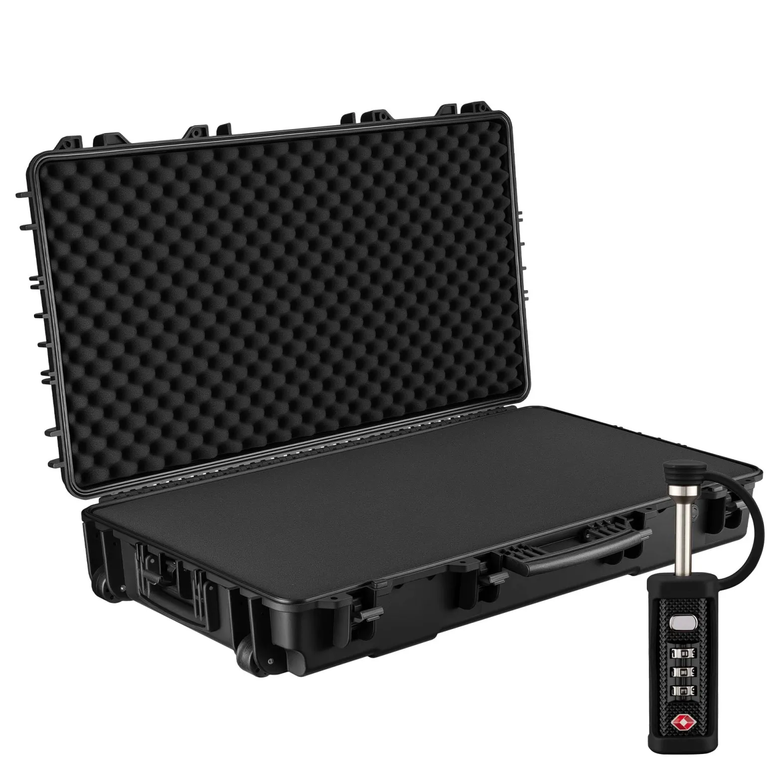 Wiltec Waffenkoffer 101,8 x 50,3 x 19 cm mit Kofferschloss, Koffer für Langwaffen, Gewehrkoffer mit Schaumstoffpolsterung und Rollen, Langwaffenkoffer mit hoher Traglast