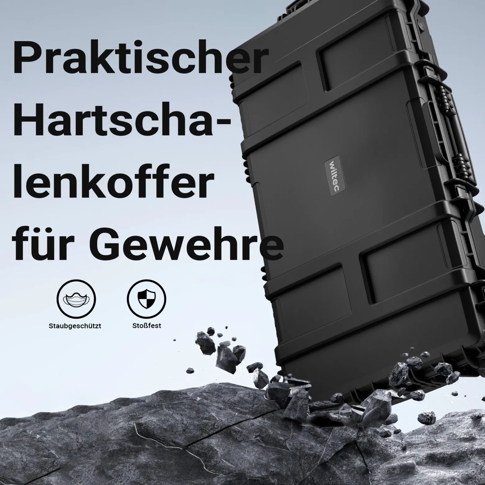 Wiltec Waffenkoffer 101,8 x 50,3 x 19 cm mit Kofferschloss, Koffer für Langwaffen, Gewehrkoffer mit Schaumstoffpolsterung und Rollen, Langwaffenkoffer mit hoher Traglast