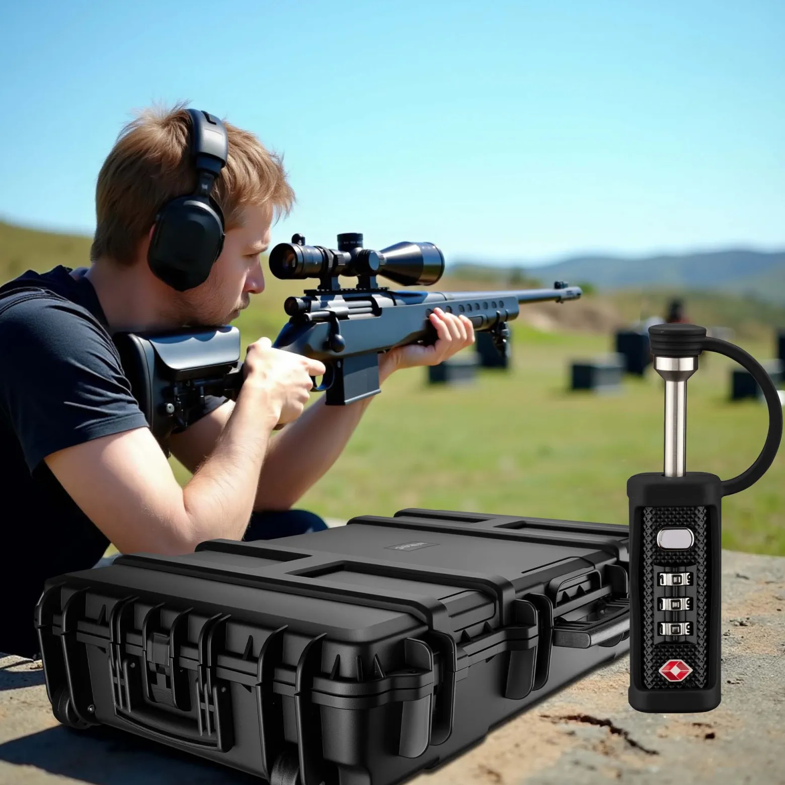 Wiltec Waffenkoffer 101,8 x 50,3 x 19 cm mit Kofferschloss, Koffer für Langwaffen, Gewehrkoffer mit Schaumstoffpolsterung und Rollen, Langwaffenkoffer mit hoher Traglast