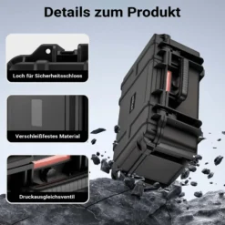 Wiltec Waffenkoffer 54,5 x 32,4 x 21,5 cm mit Kofferschloss, Koffer für Kurzwaffen, Pistolenkoffer mit Schaumstoffpolsterung, Kurzwaffenkoffer mit Rollen