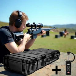 Wiltec Waffenkoffer 97,8 x 42 x 17,3 cm mit Kofferschloss, Koffer für Langwaffen, Gewehrkoffer mit Schaumstoffpolsterung für sicheren Transport