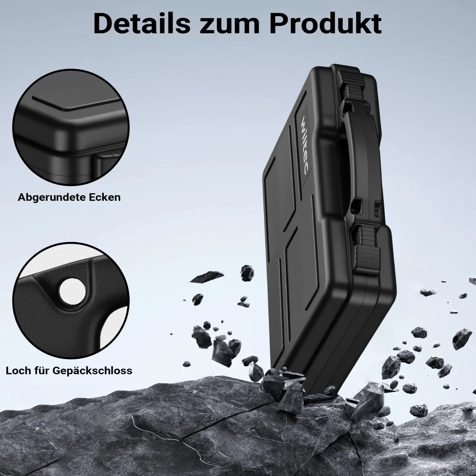 Wiltec Waffenkoffer 310 x 256 x 86 mm für Kurzwaffen, Pistolenkoffer mit Schaumstoffpolsterung für sicheren Transport, Kurzwaffenkoffer mit hoher Traglast und Tragegriff