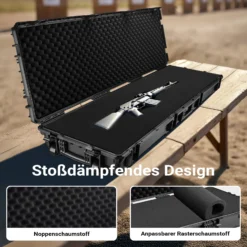 Wiltec Waffenkoffer 1510 x 486 x 180 mm für Langwaffen, Gewehrkoffer mit Schaumstoffpolsterung für sicheren Transport, Langwaffenkoffer mit Rollen und Tragegriff