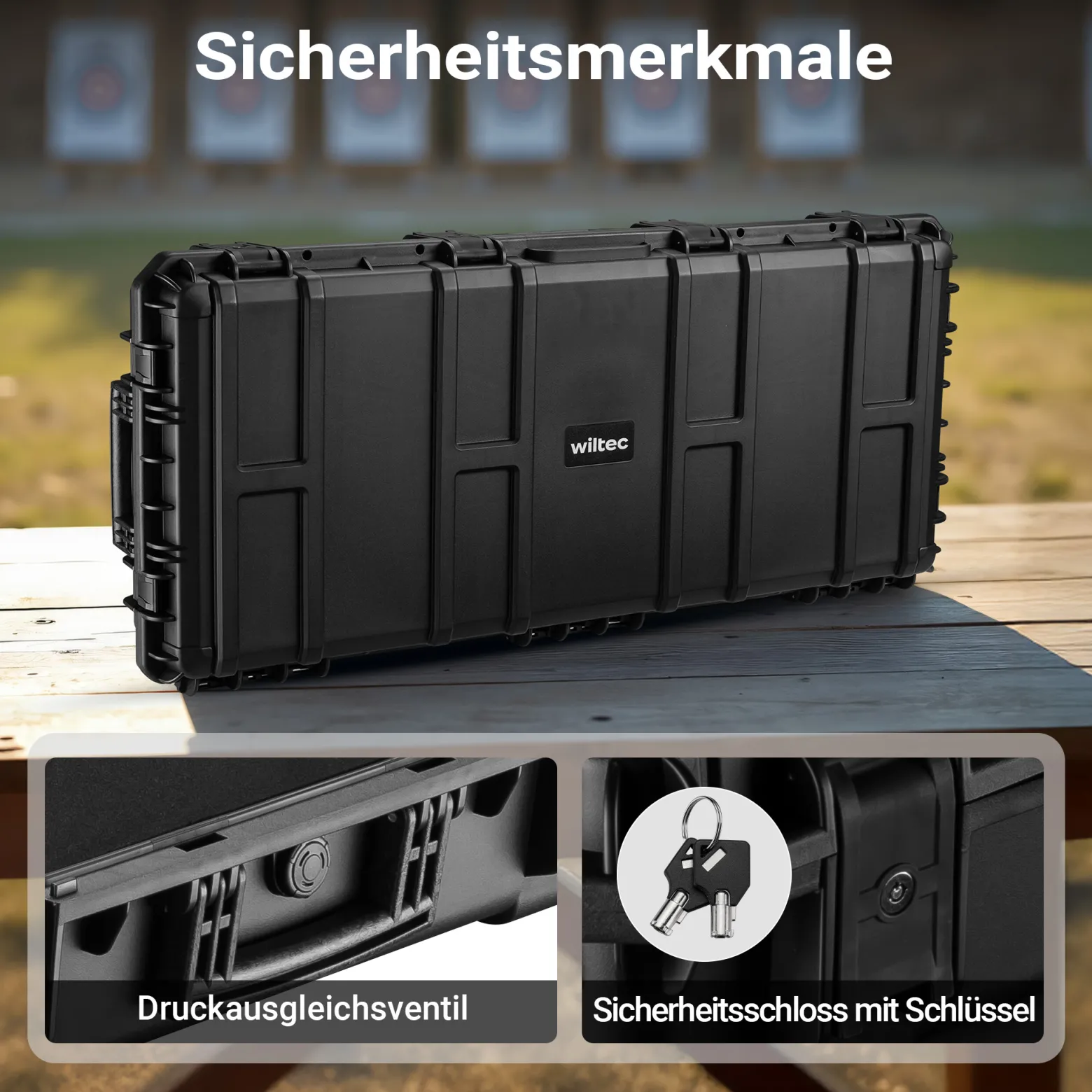 Wiltec Waffenkoffer 1060 x 466 x 173 mm für Langwaffen, Gewehrkoffer mit Schaumstoffpolsterung für sicheren Transport, Langwaffenkoffer mit Rollen und Tragegriff