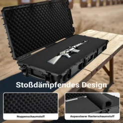 Wiltec Waffenkoffer 1060 x 466 x 173 mm für Langwaffen, Gewehrkoffer mit Schaumstoffpolsterung für sicheren Transport, Langwaffenkoffer mit Rollen und Tragegriff