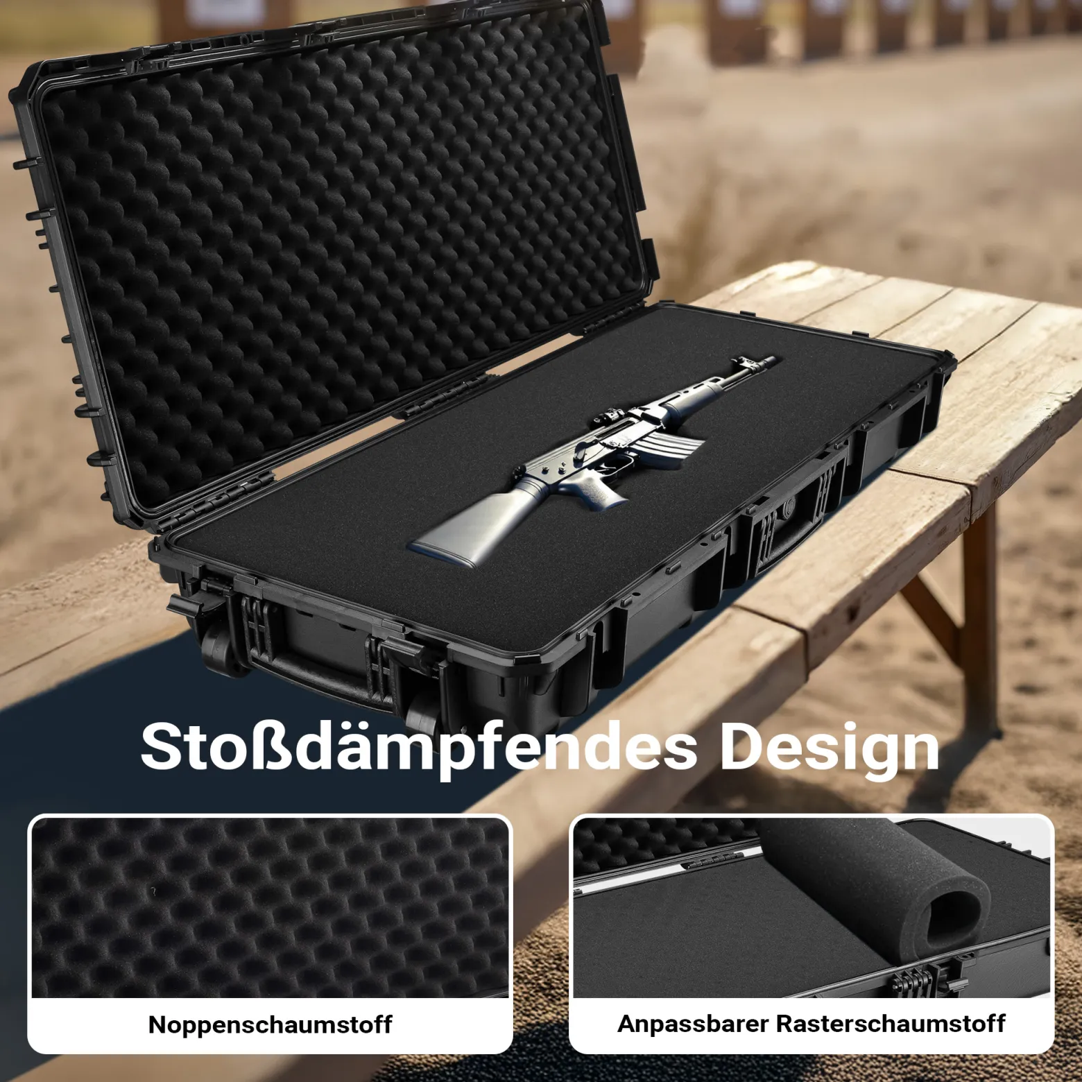Wiltec Waffenkoffer 1060 x 466 x 173 mm für Langwaffen, Gewehrkoffer mit Schaumstoffpolsterung für sicheren Transport, Langwaffenkoffer mit Rollen und Tragegriff