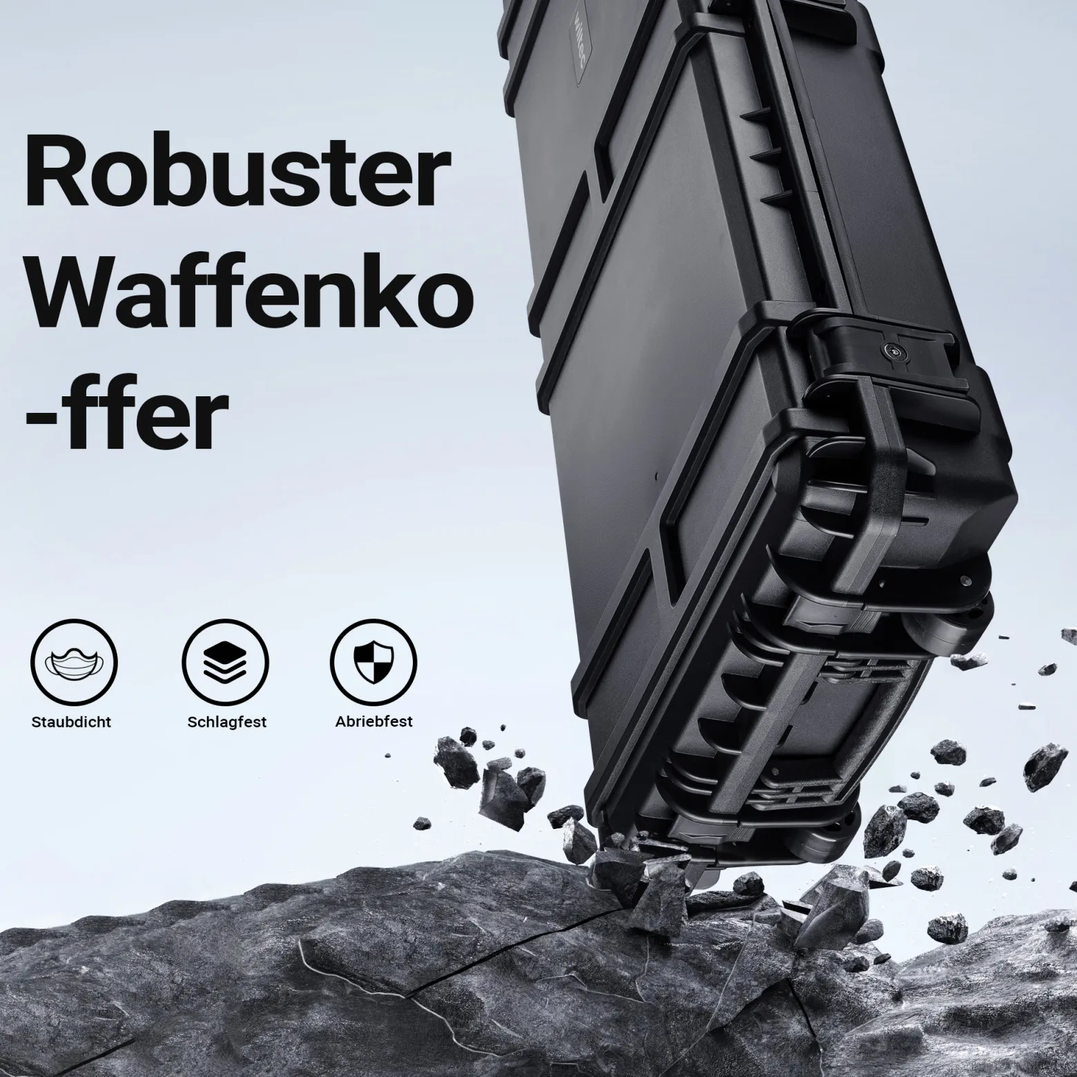 Wiltec Waffenkoffer 1060 x 466 x 173 mm für Langwaffen, Gewehrkoffer mit Schaumstoffpolsterung für sicheren Transport, Langwaffenkoffer mit Rollen und Tragegriff