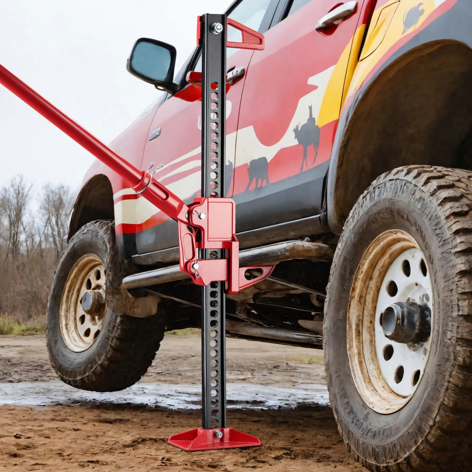 Wiltec 48‘‘ Wagenheber bis 3000 kg und max. 105 cm Hubhöhe, Offroad Farm Jack, Stockwinde für Geländewagen, SUV und ATV, Allzweckheber aus Stahl