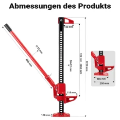 Wiltec 48‘‘ Wagenheber bis 3000 kg und max. 105 cm Hubhöhe, Offroad Farm Jack, Stockwinde für Geländewagen, SUV und ATV, Allzweckheber aus Stahl