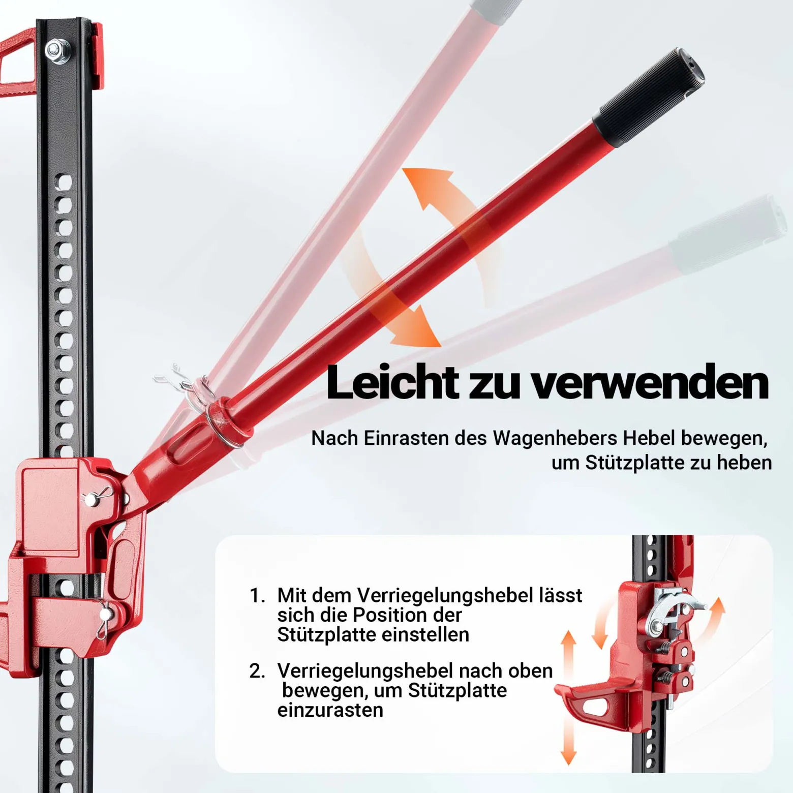 Wiltec 48‘‘ Wagenheber bis 3000 kg und max. 105 cm Hubhöhe, Offroad Farm Jack, Stockwinde für Geländewagen, SUV und ATV, Allzweckheber aus Stahl